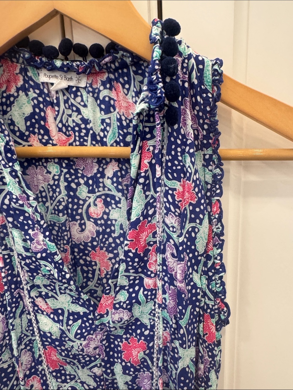 Poupette St Barth Blue Floral Halter Mini Dress with Pink Accents - Picture 3 of 3
